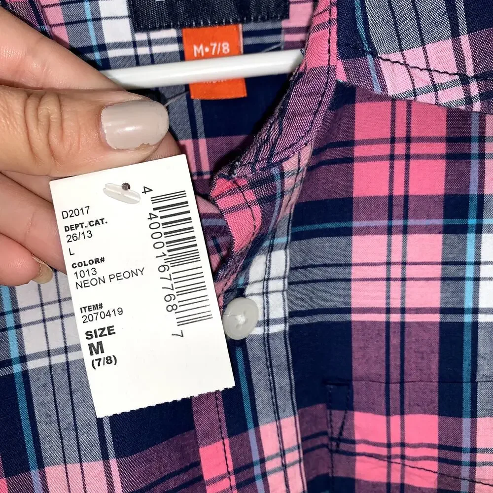 The Children's Place Plaid Button-Up Long Sleeve Tops Size: Medium 7/8 Girls
